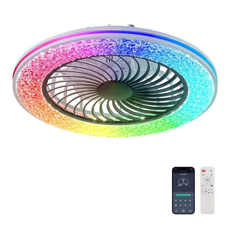 Ventilateur de plafond noir sans pales de 58 cm (23 pouces) avec éclairage RVB et télécommande, montage encastré discret pour salon et chambre.