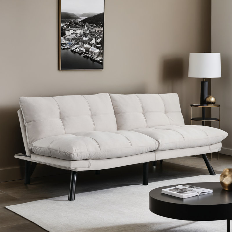 Canapé-lit futon convertible moderne avec matelas en mousse à mémoire de forme - dossier et accoudoirs réglables, causeuse peu encombrante pour le salon