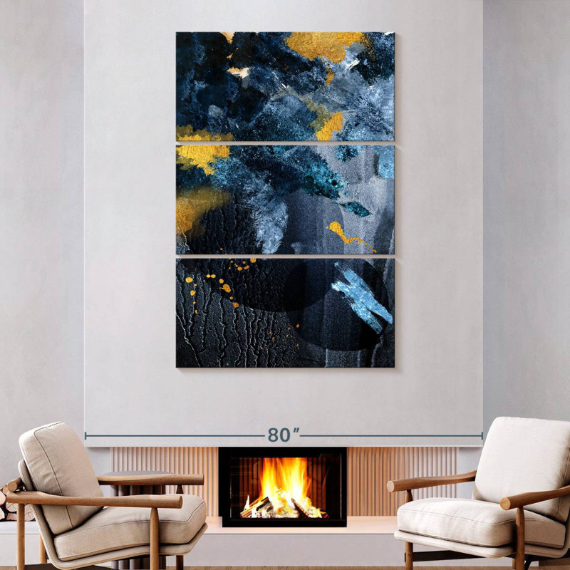Avery Abstract Blue and Gold, 74" H x 48" W