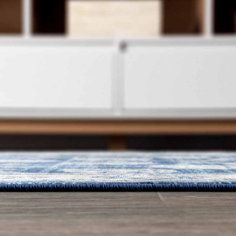 Tapis bleu marine / gris clair Lawncrest, Rectangle 5 pi 3 po x 7 pi 6 po