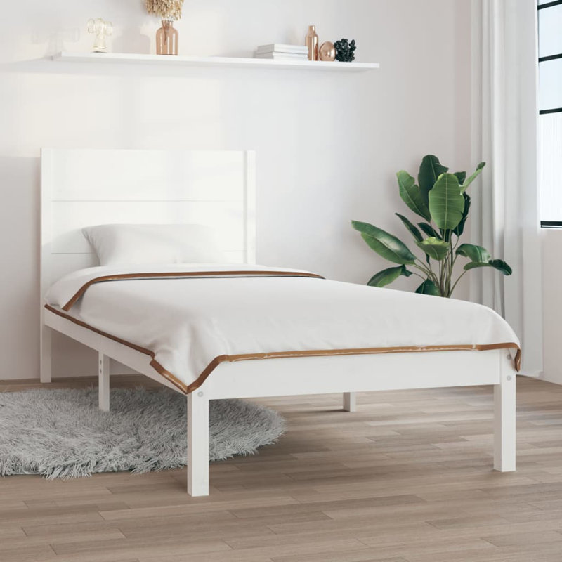 Bed Frame Solid Wood, White, Single (100 x 200 cm)