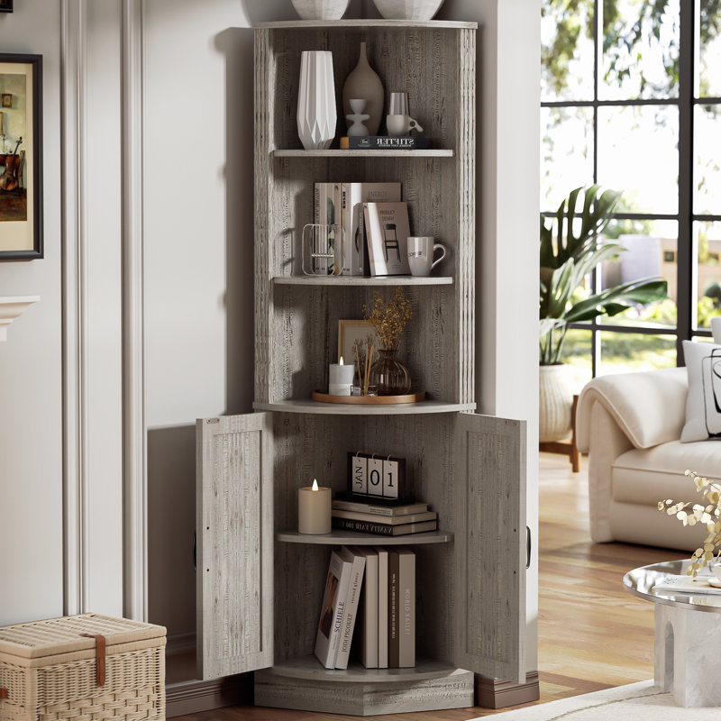 Corner Cabinet With Barn Door Design, Gray