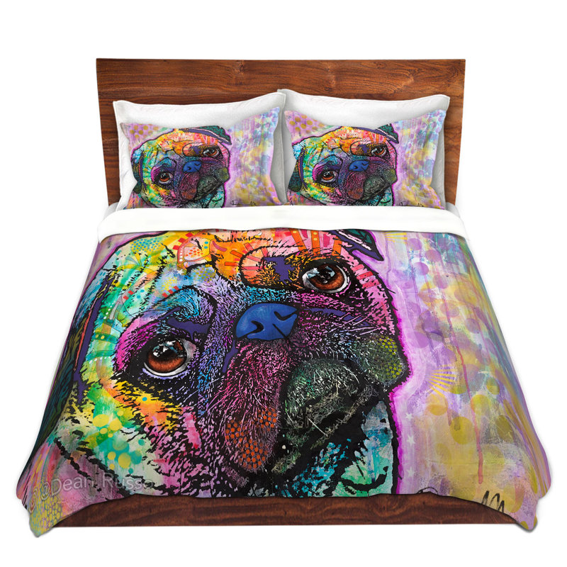 Pug Love Dog Modern & Contemporary Polyester Duvet Cover, Twin Duvet Cover + 1 Standard Sham