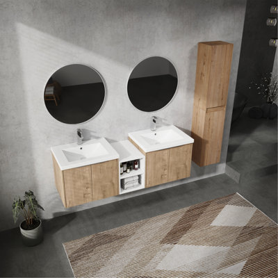 Meuble-lavabo mural élégant avec rangement abondant et lavabo élégant