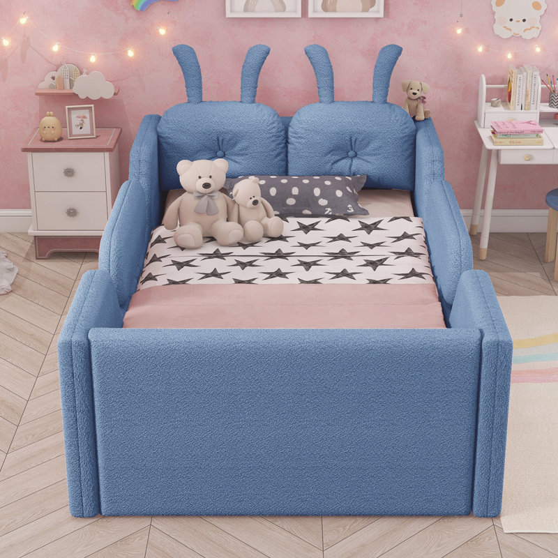 Lit plateforme simple tapissier, Bleu