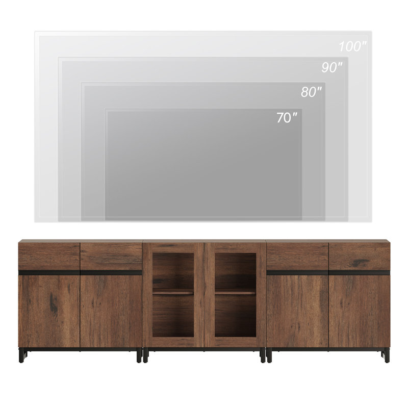 3 In 1 TV Stand For Tvs Up To 100 Inch, Modern Entertainment Center With Glass Doors And Metal Legs, TV Console With Adjustable Shelf For Living Room, Bedroom