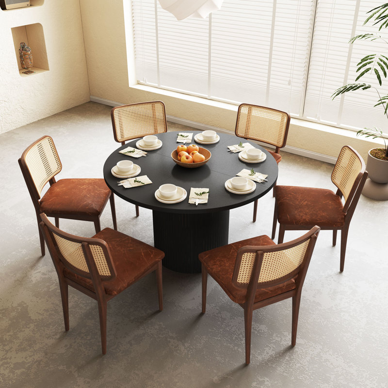 Cuji 47'' Round Pedestal Dining Table, Black