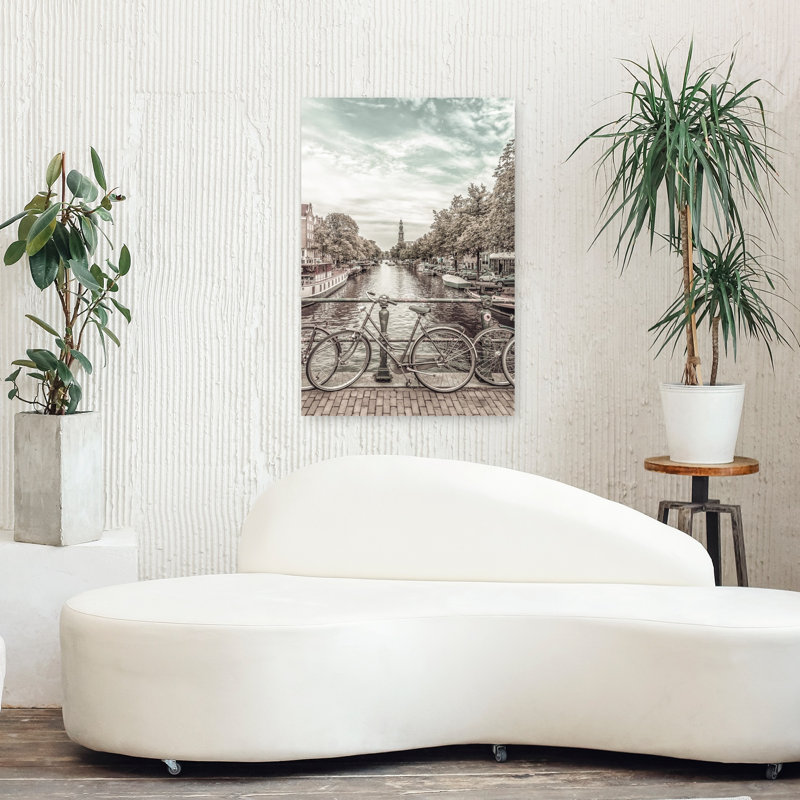 «Amsterdam Canal Bicyclcles», art abstrait rétro, impression d'art mural de la ville, 36" H x 24" W
