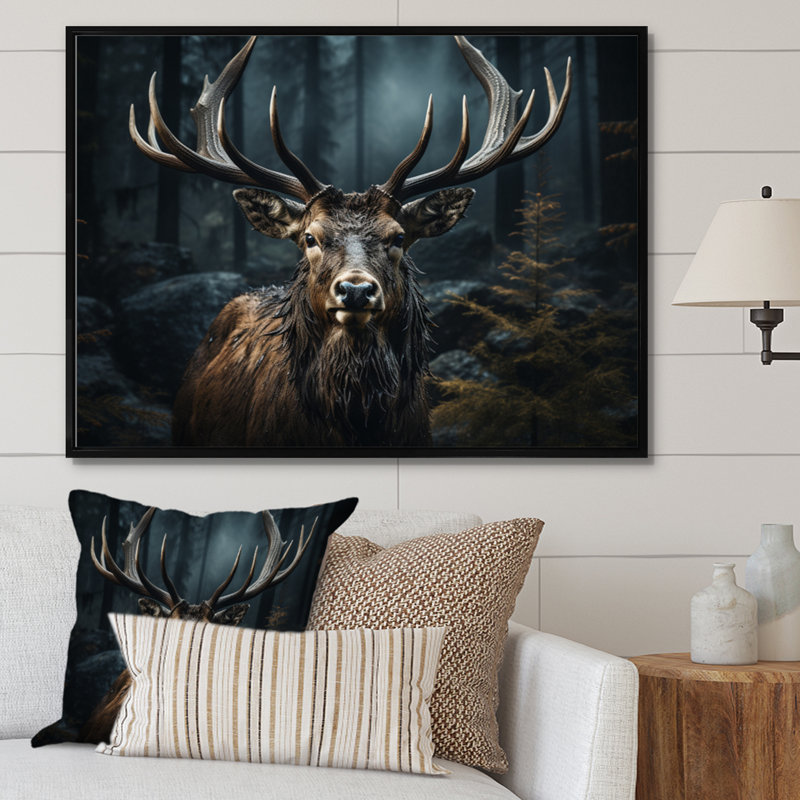 " Black White Moose Portrait ", 16" H x 32" W x 1" D, Black Floater Framed