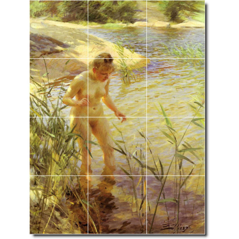 Carreau de céramique décorative 12,75 po x 17 po 4,25 po x 4,25 po, Anders Zorn, peinture de nu W10075