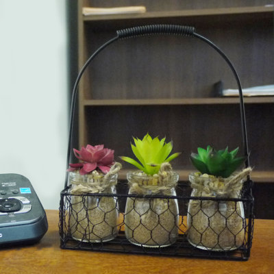 4.5'' Faux Succulent Plant in Wood Jar