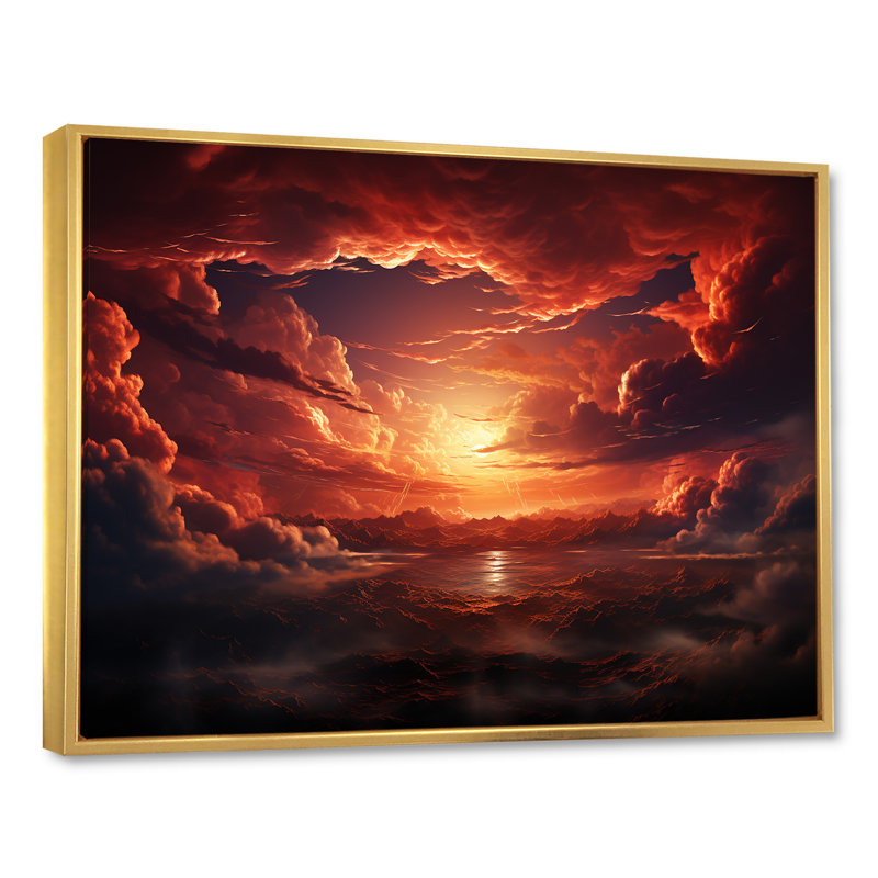 Coucher de soleil sur le feu, art mural Sky, H 34 po x l 44 po x P 1,5 po, Cadre flottant doré