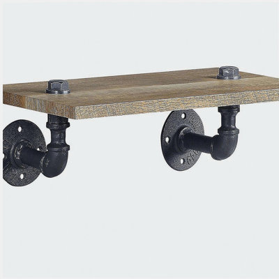 Oak and Sandy Black Rectangle Wall Shelf