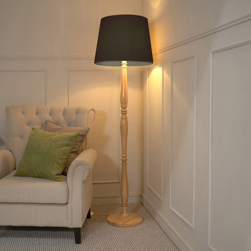 Arialdo 156cm Traditional Floor Lamp, Black, Light Wood