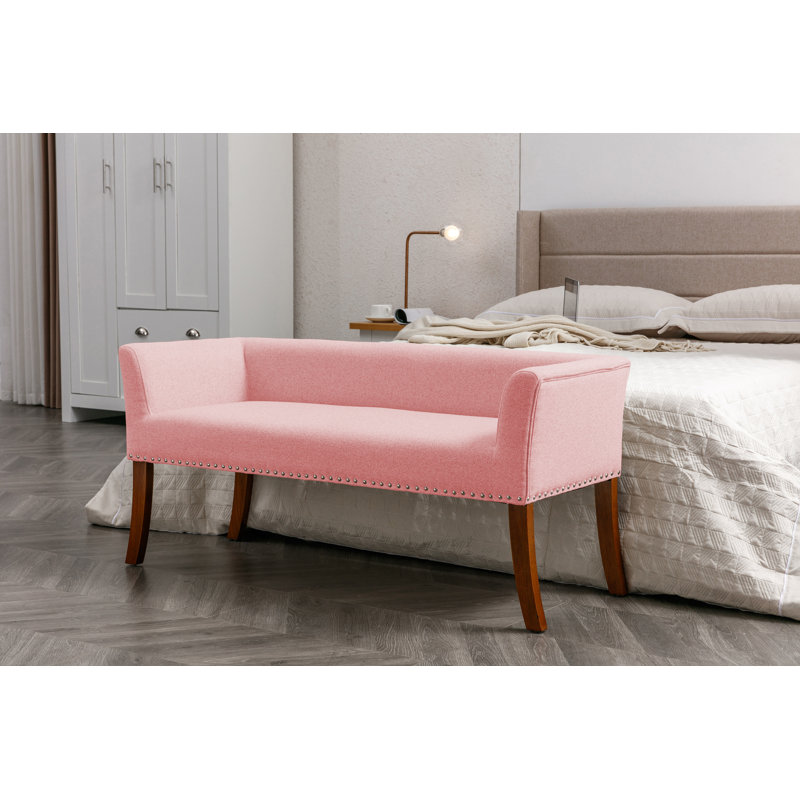 Sabrina Fabric Upholstered Bench with Rubberwood Legs, Pink