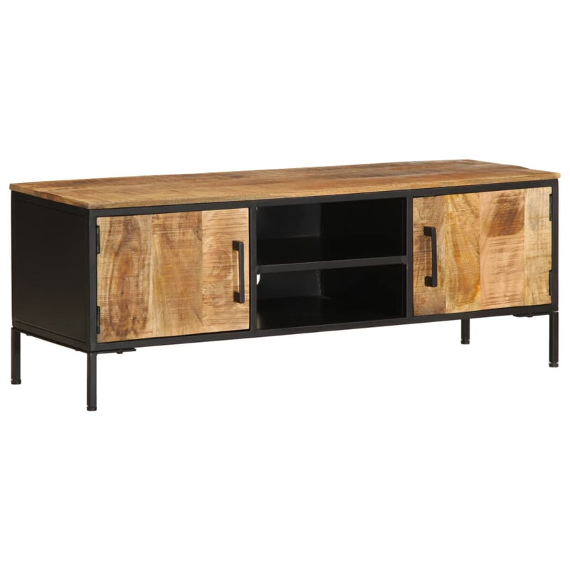 Meuble télé vidaXL Bois de manguier brut, noir Bois de manguier brut massif, fer
