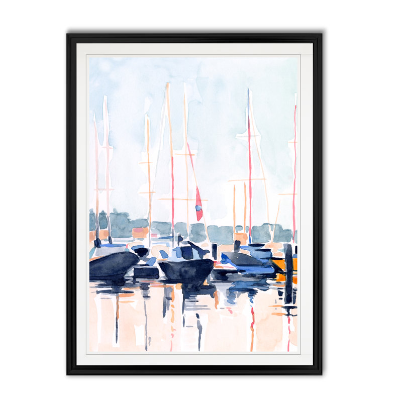 «Watercolor Boat Club II» par Emma Scarvey - reproduction d'art sur toile, H 22,5 po x l 30,5 po, Impression encadrée, Doré