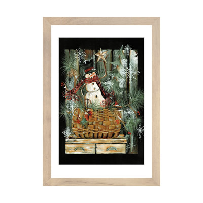 Snowman In Basket - Wall Art Print - Framed Fine Art Paper