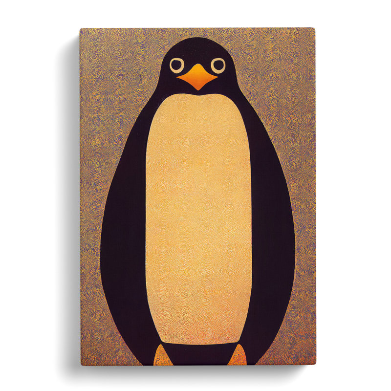 Retro Penguin Art No.1 - Wall Art, 50cm H x 35cm W x 3cm D, Wrapped Canvas