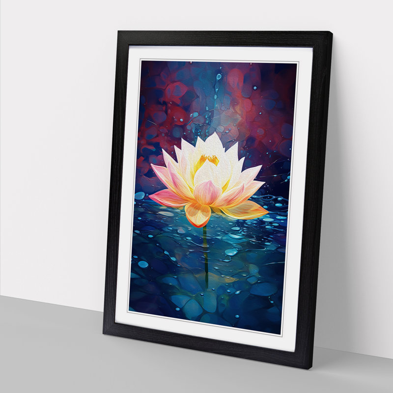 Lotus Flower Modern - Single Picture Frame Print on Wood, 34cm H x 25cm W x 2cm D, Black