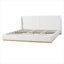 Très grand lit plateforme tapissier pour chambre à coucher, conception à oreilles bouclées blanc avec base en bois fermée