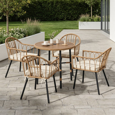 35.4" Round Patio Dining Table for 4 with Umbrella Hole, All-Weather