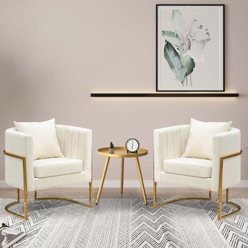 Zianah Velvet Barrel Chair, White Velvet