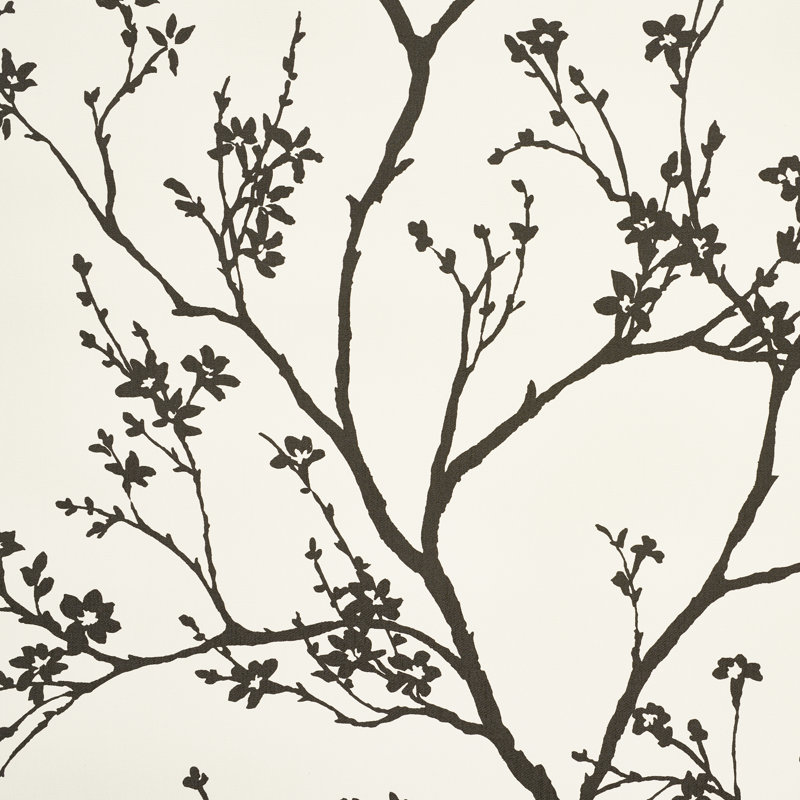 Twiggy Vinyl Wallpaper, Black on Ivory