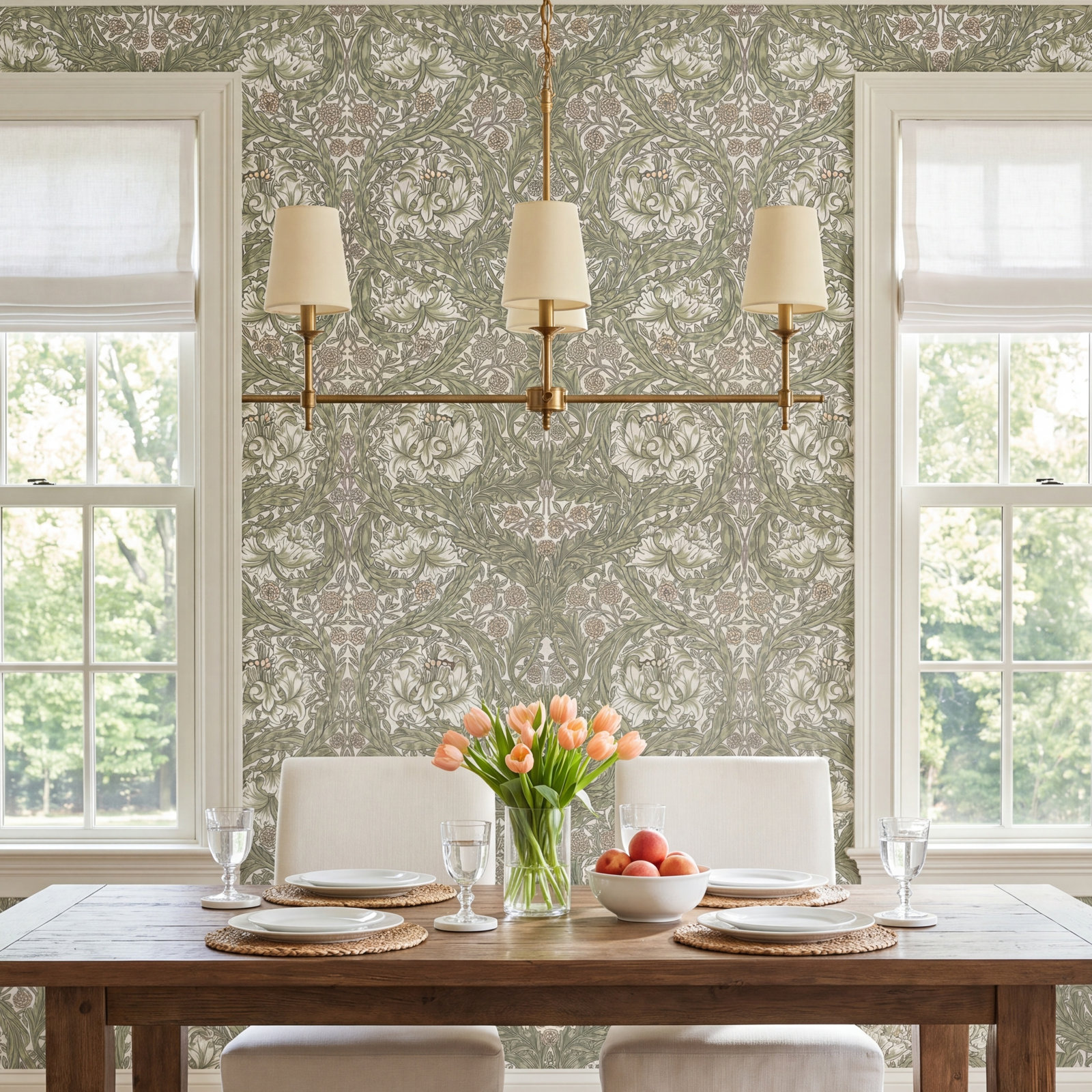 African Marigold Floral Wallpaper, Green