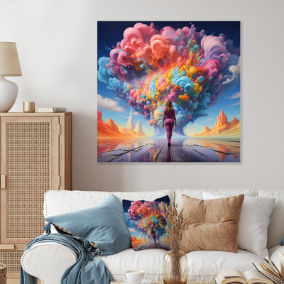 «Man Into The Rainbow surrealism I», art mural surréalisme en métal