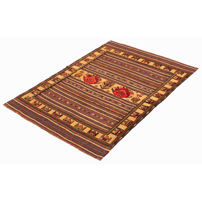Tapis unique en laine noué à la main 4 pi 2 po x 5 pi 11 po nouvel âge Baner