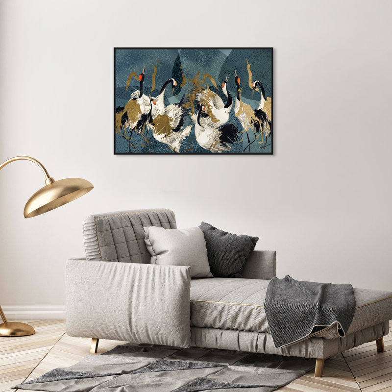 Crane Love Crane Love, impression sur toile encadrée sur toile, H 25 po x l 37 po x P 1,75 po, Toile avec cadre flottant noir