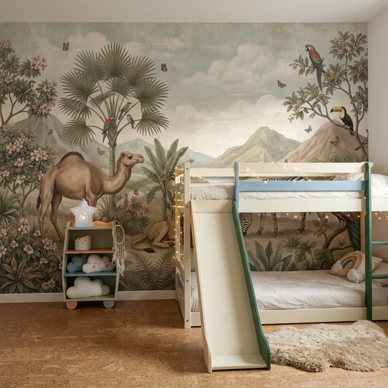 Adhésif mural ciel nuageux oiseaux tropicaux, Texturé non collé, 200 po x 120 po