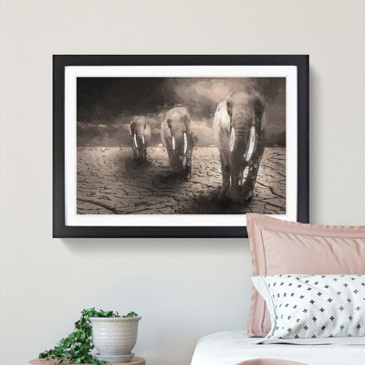 Trio of Elephants in Abstract - Picture Frame Graphic Art Print