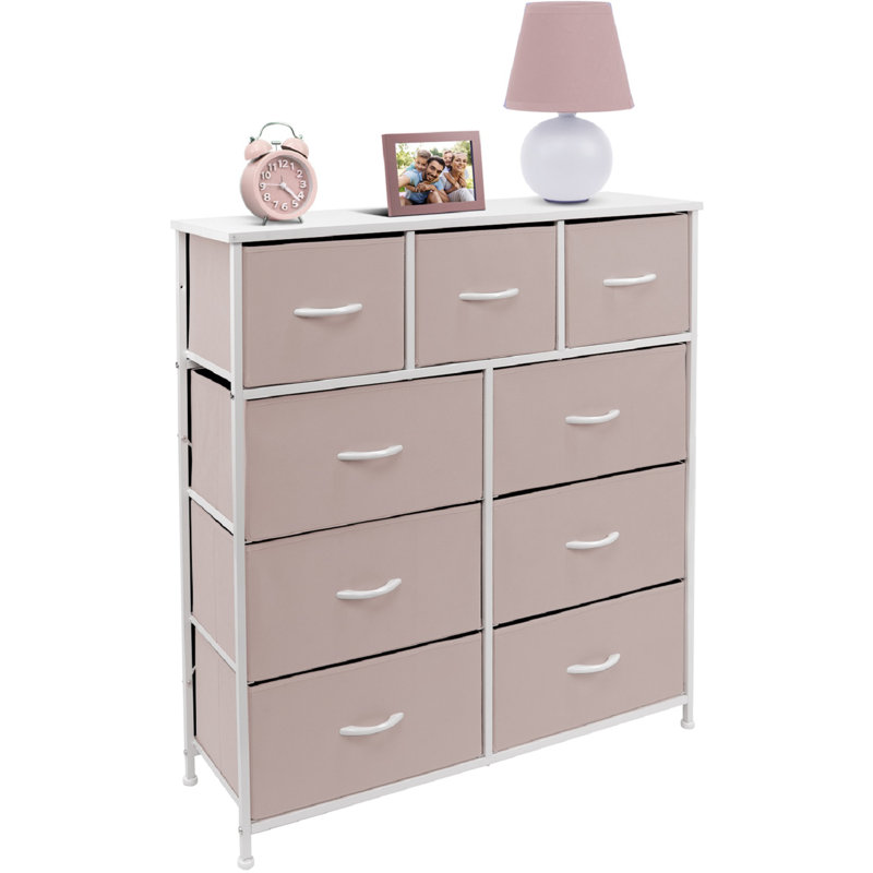 Commode 9 tiroirs - Bleu sarcelle, Rose / blanc