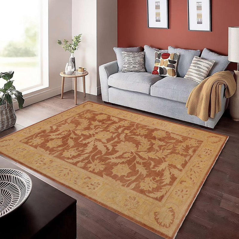Tapis brun / beige en laine noué à la main de style oriental rectangulaire Baccio 9 pi 1 po x 11 pi 8 po
