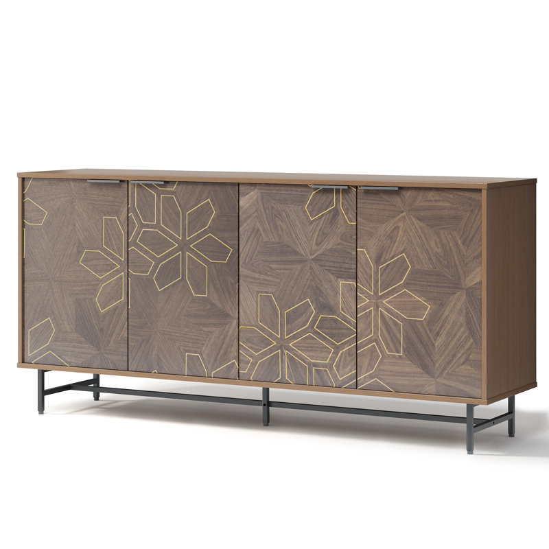 Buffet moderne à 4 portes avec tablettes réglables, armoire à café multifonctionnelle pour le salon, le couloir, la cuisine, noyer