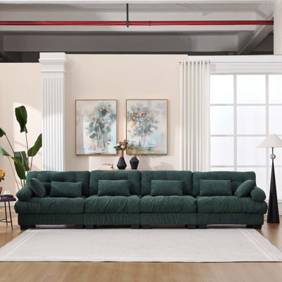 Canapé modulaire moderne à 4 places avec 4 sièges, siège profond avec accoudoirs ronds et 6 coussins, canapé en flanelle avancée et confortable pour le salon et la chambre à coucher