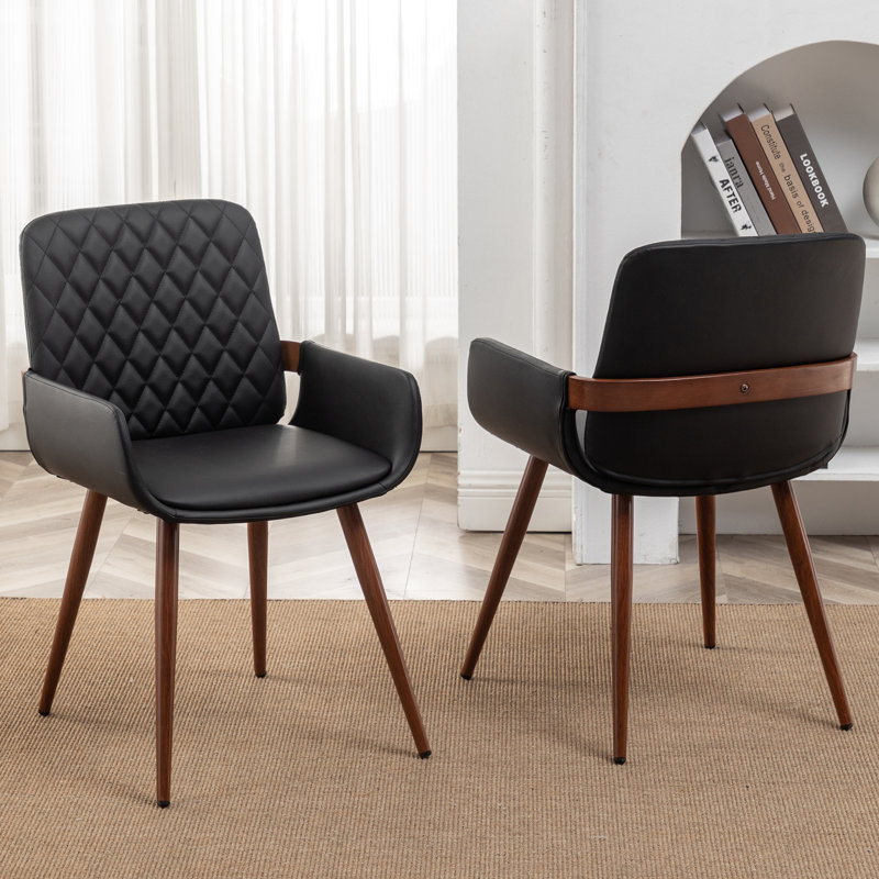 Home Office Chair - Upholstered Faux Leather Back Desk Chair, Ergonomic Executive Chair with Lumbar Support, Black