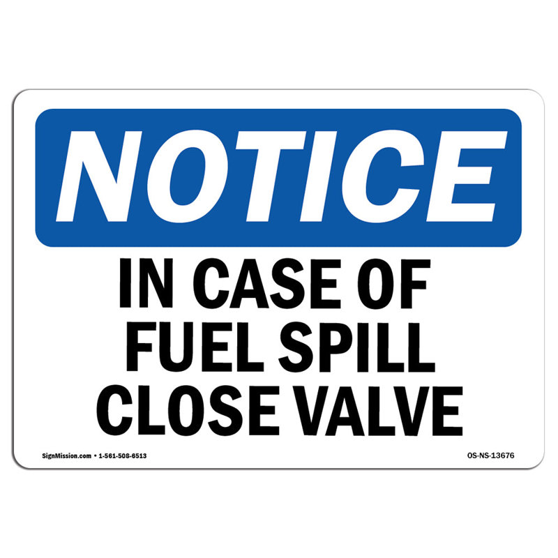 Osha avis en cas de déversement de carburant, H 18 po x l 24 po x P 0,1 po