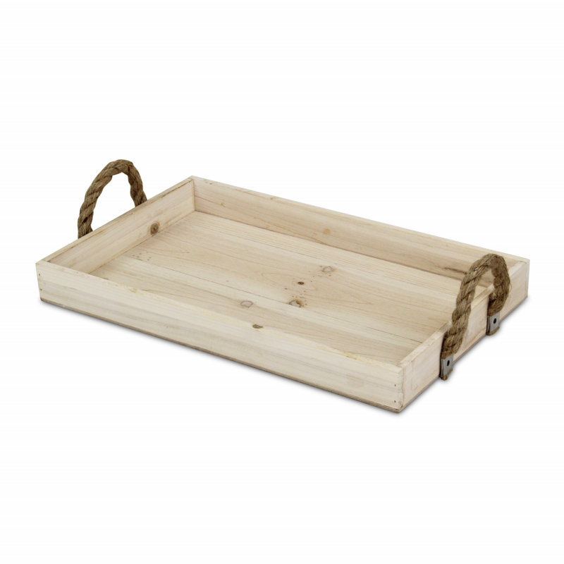 Baltazar Wooden Tray with Rope Handles, Natural