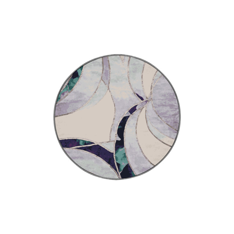Machine Washable Gray Area Rug, Round 4'