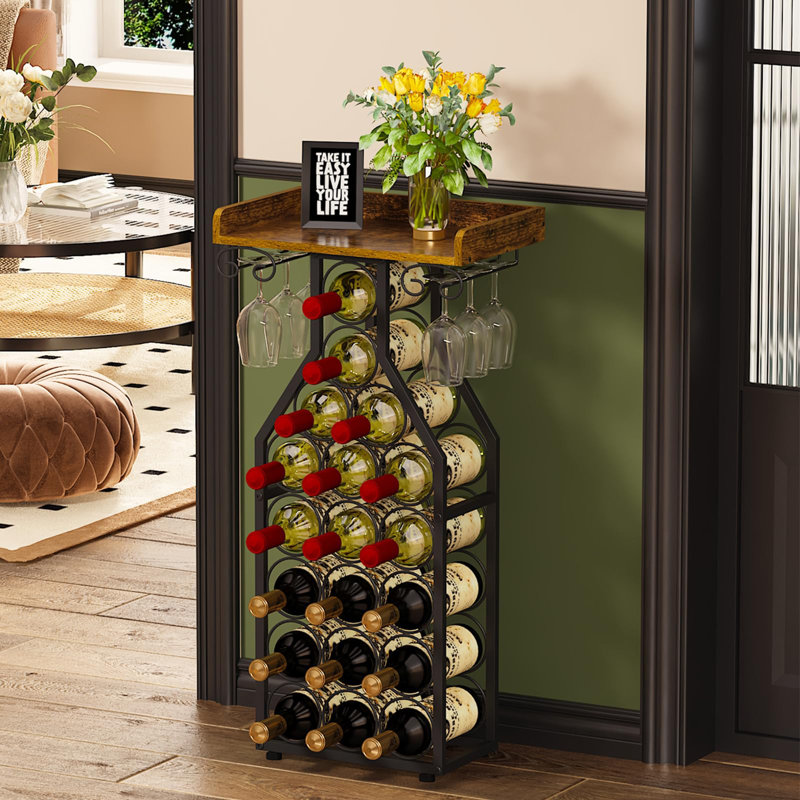 Plancher autoportant pour porte-bouteilles de vin, mini table de bar avec plateau de table, porte-bouteilles et porte-bouteilles en verre