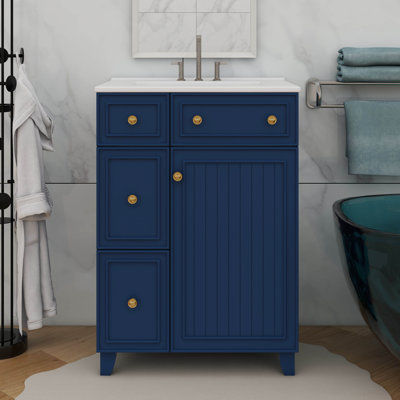 Armoire de salle de bain tendance 24 po avec lavabo en céramique 2 tiroirs et 1 porte
