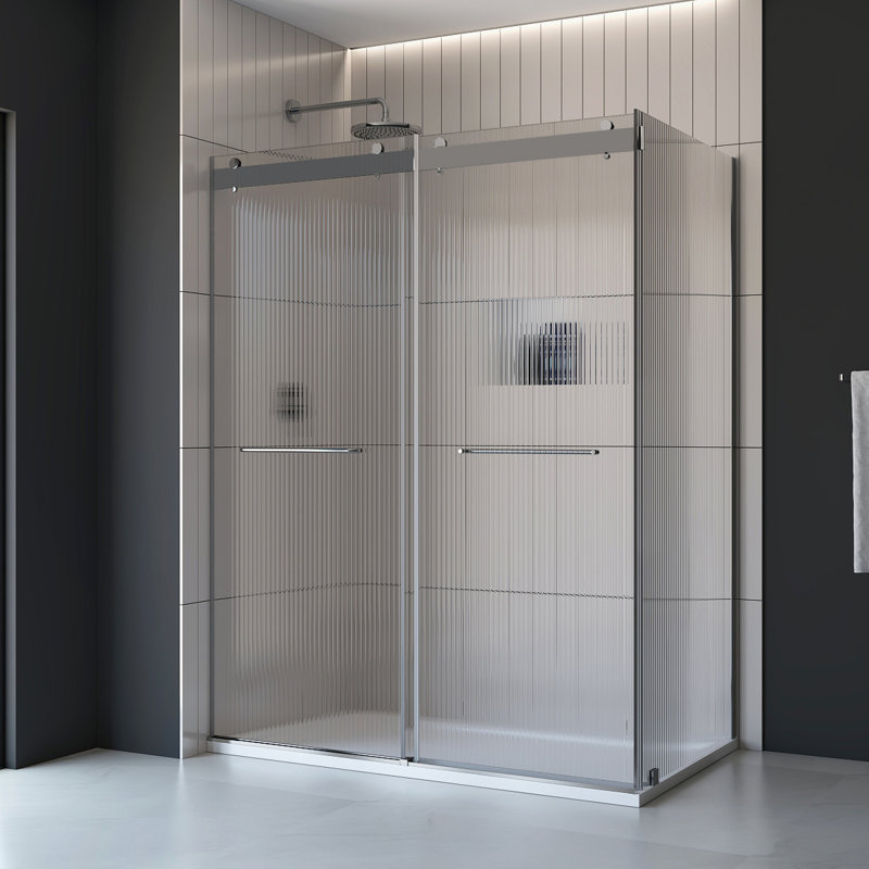 Ensemble de porte de douche rectangulaire sans cadre avec finition en verre cannelé l 48 po x P 36 po x H 76 po Molly, Gauche