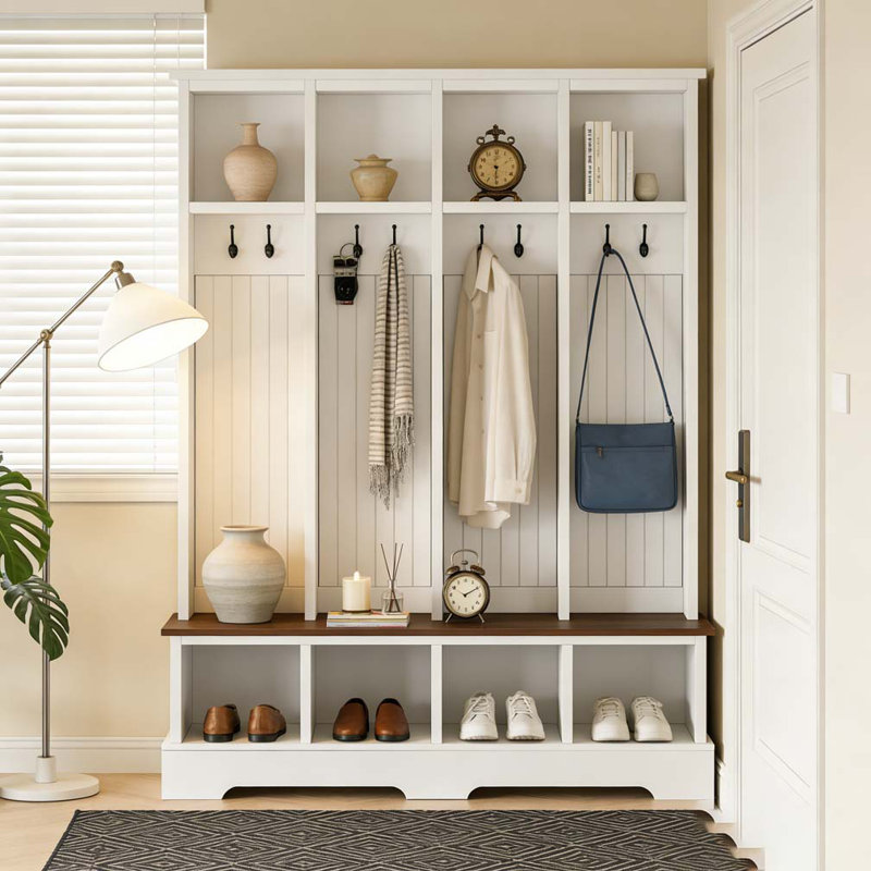 Hall Tree with 8 Hooks, White