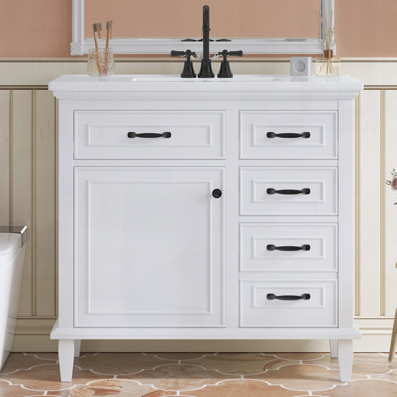 Meuble-lavabo 36 po avec lavabo en céramique, Blanc