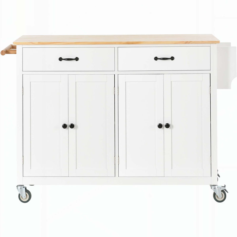 Versatile Kitchen Island Cart with Multiple Storage Options and Mobility, White