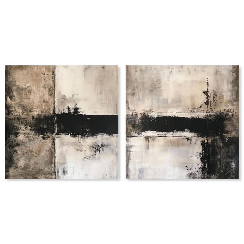 Beneath the Surface Duo Canvas Print Neutral Wall Decor Set by Art Remedy, Black Frame, 12 x 12, H 30 po x l 30 po