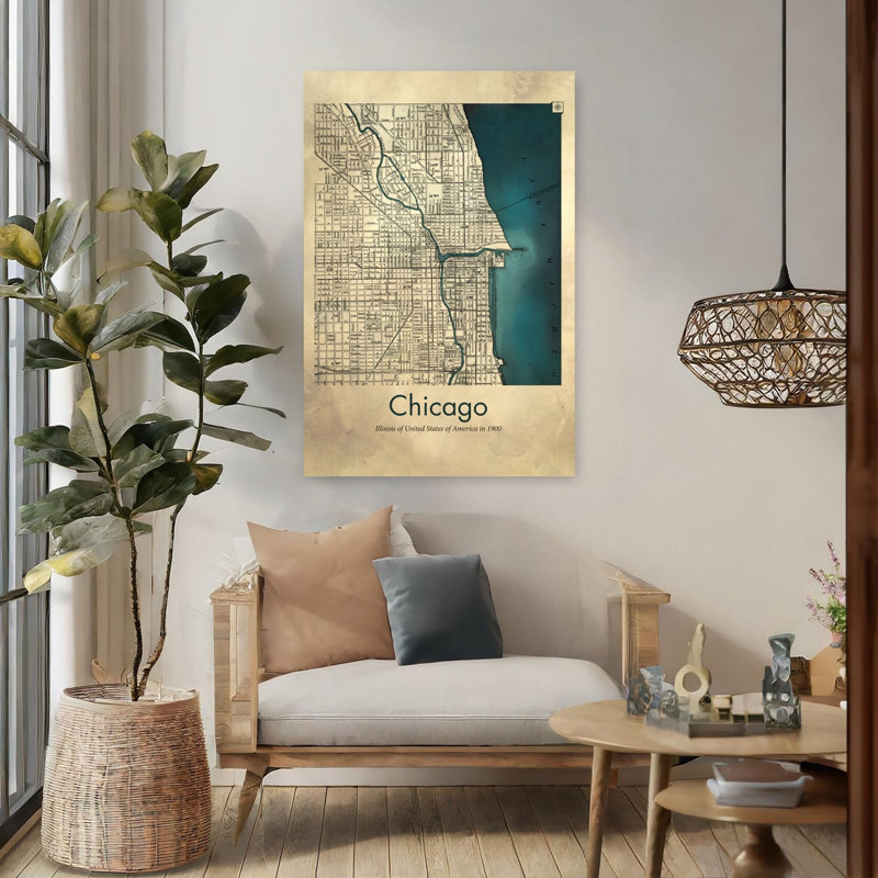 Carte rétro de Chicago, art mural rétro, H 48 po x l 32 po
